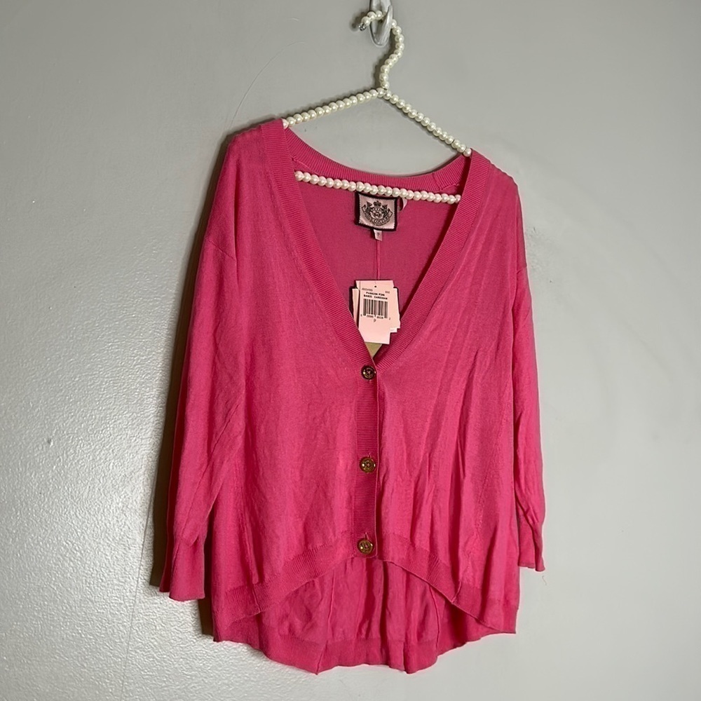 JUICY COUTURE PASSION PINK GOLD BUTTON BASIC CARDIGAN OVERSIZED P SMAll